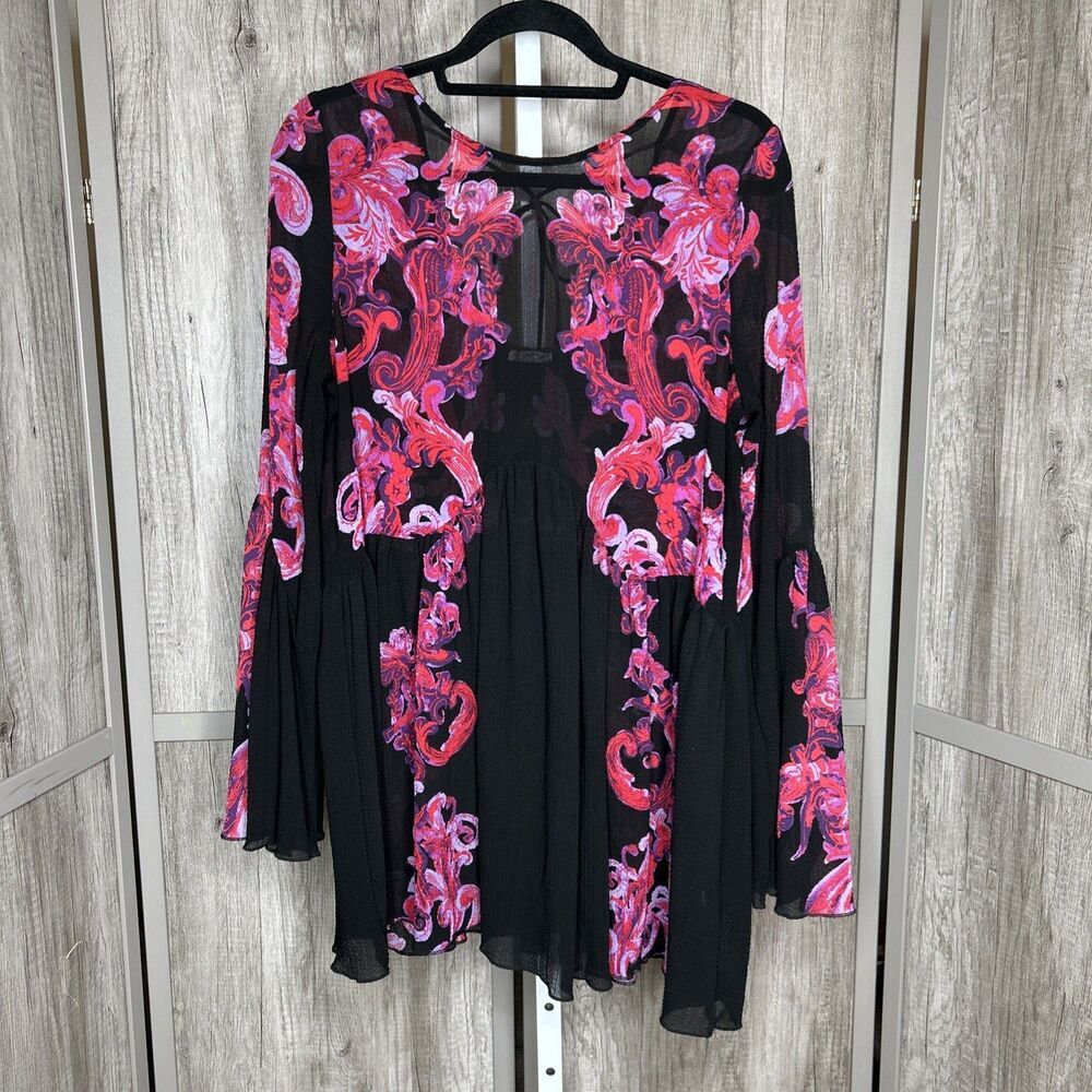Free People Intimately Tunic Women XS Black Pink Oversized Scooped Back
